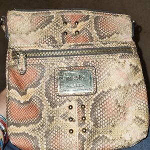 Nicole Miller Snake Print Crossbody Bag - Tan and Brown